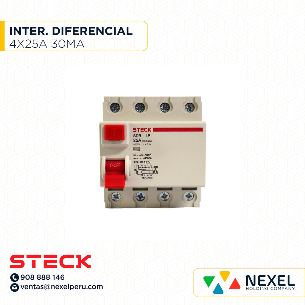 OUT- INTERRUPTOR DIFERENCIAL 4X25A 30MA / SDR-4P25A STECK