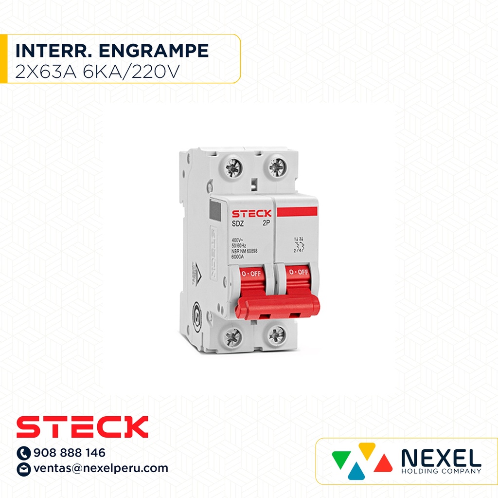 INTERRUPTOR TERMICO 2X63A. 6KA/220V RIEL / SDZ-2PC63 STECK