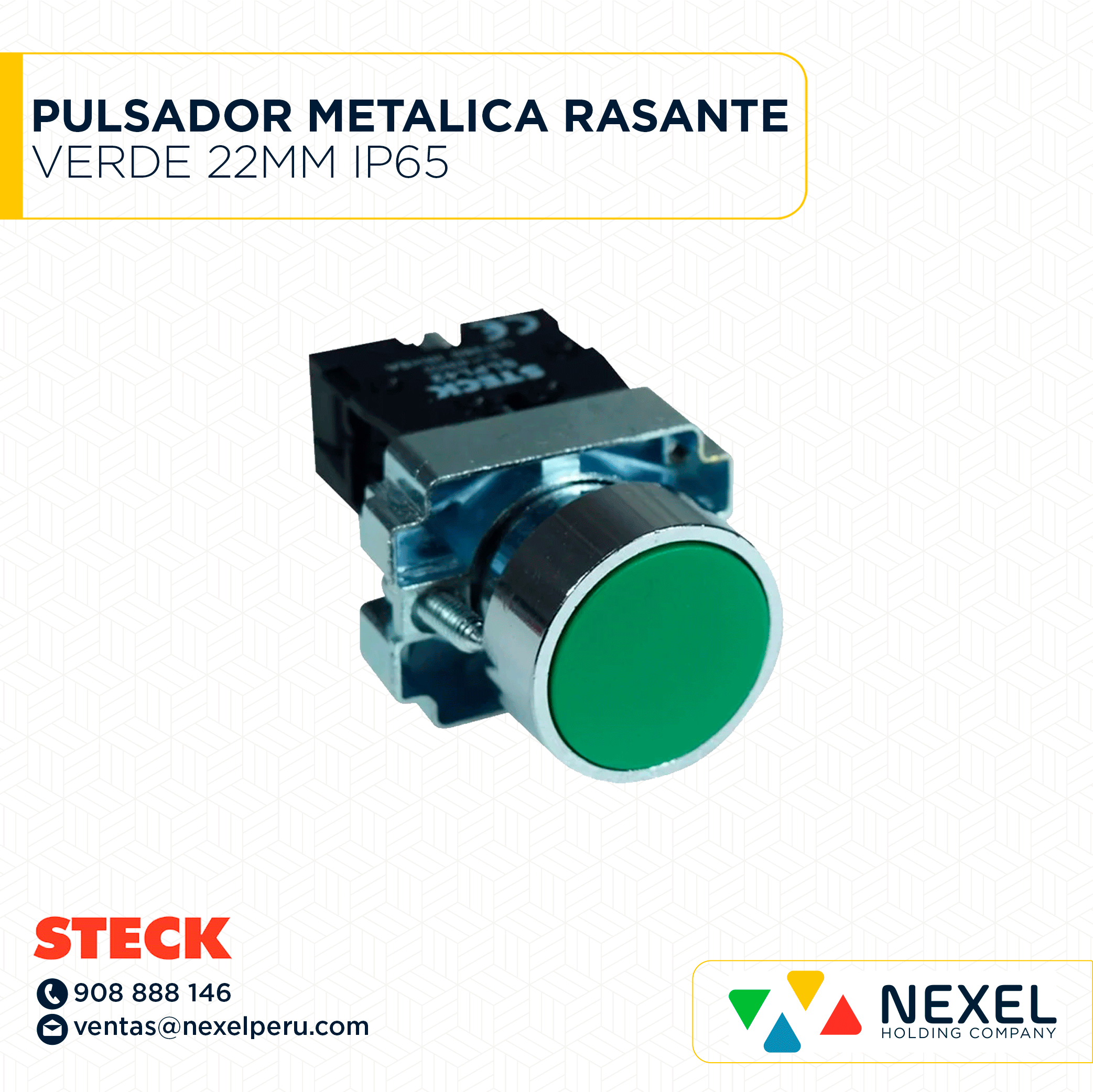 OUT-PULSADOR METALICA RASANTE VERDE 22MM IP65 S-LMRN2 C/ BLOCK DE CONTACTO STECK