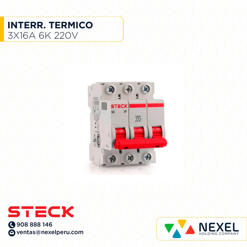 INTERRUPTOR TERMICO 3X16A. 6KA/220V RIEL / SDZ-D63C16 STECK