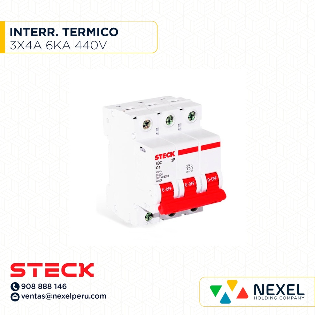 INTERRUPTOR TERMICO 3X4A. 6KA/220V RIEL / SDZ-D63C04 STECK