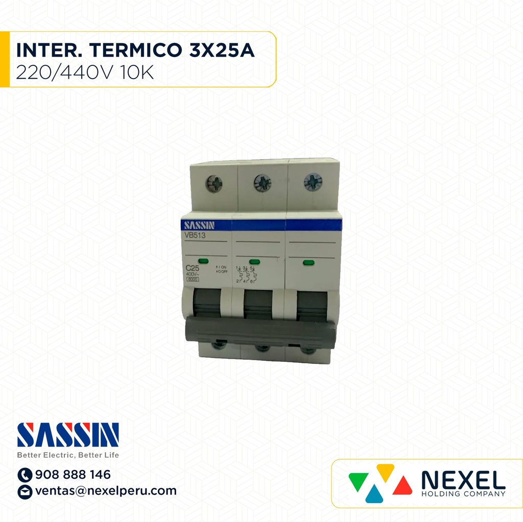 INTERR. TERMICO RIEL DIN 3X25A 10K 220/400V SASSIN