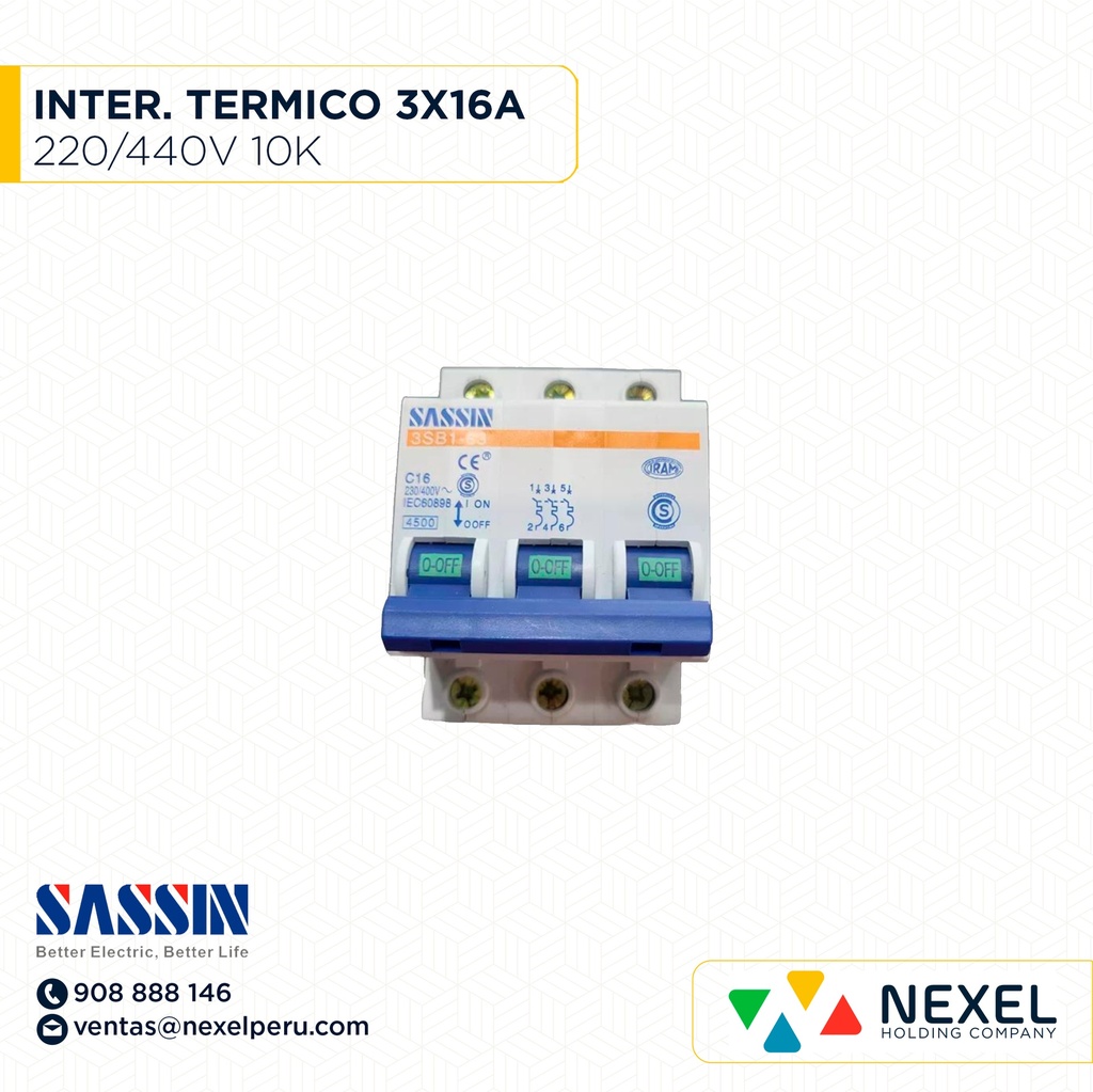 INTERR. TERMICO RIEL DIN 3X16A 10K 220/400V SASSIN