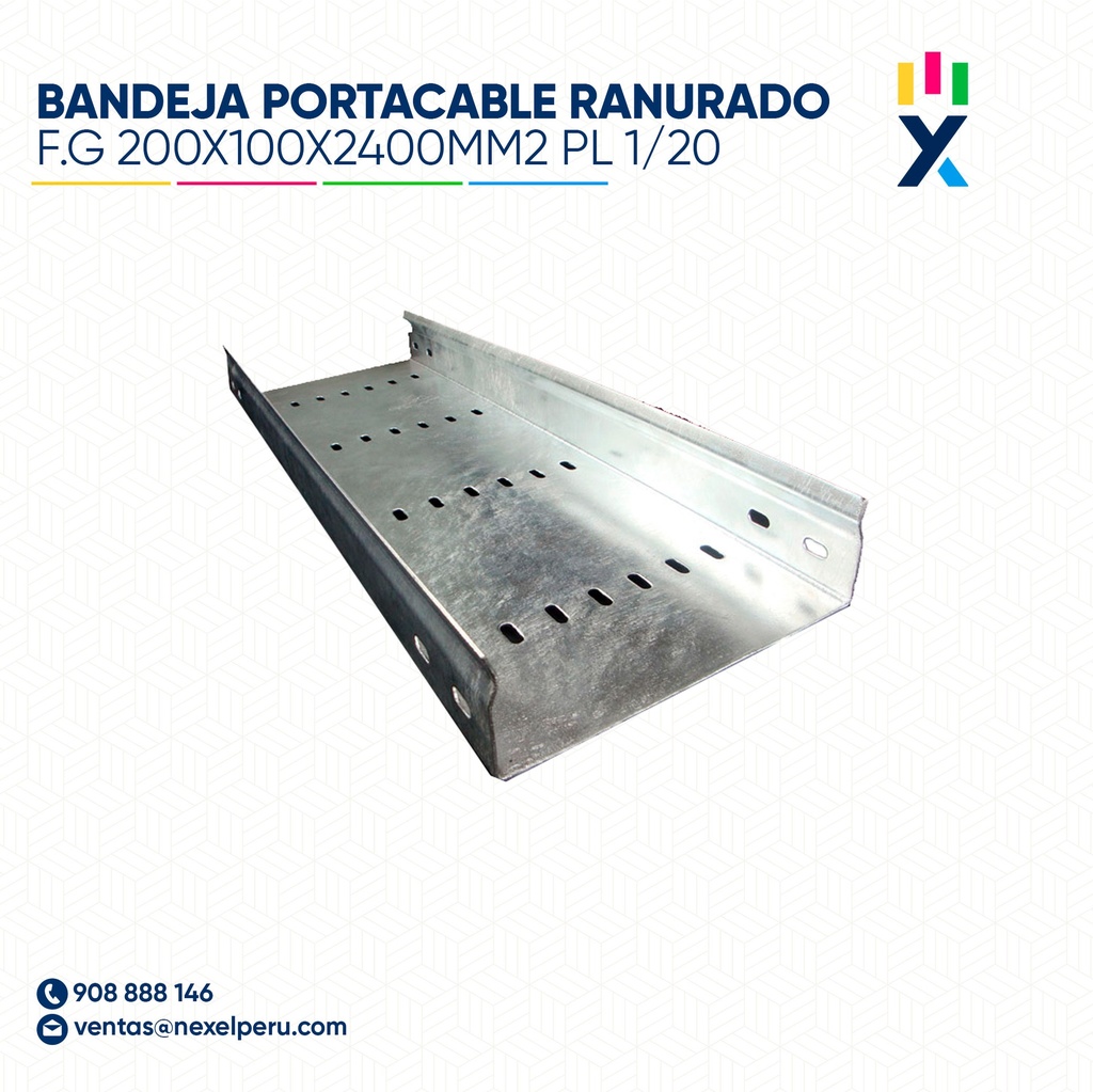 BANDEJA PORTACABLE RANURADO F.G 200X100X2400MM2 PL 1/20 CON TAPA + UNION NACIONAL
