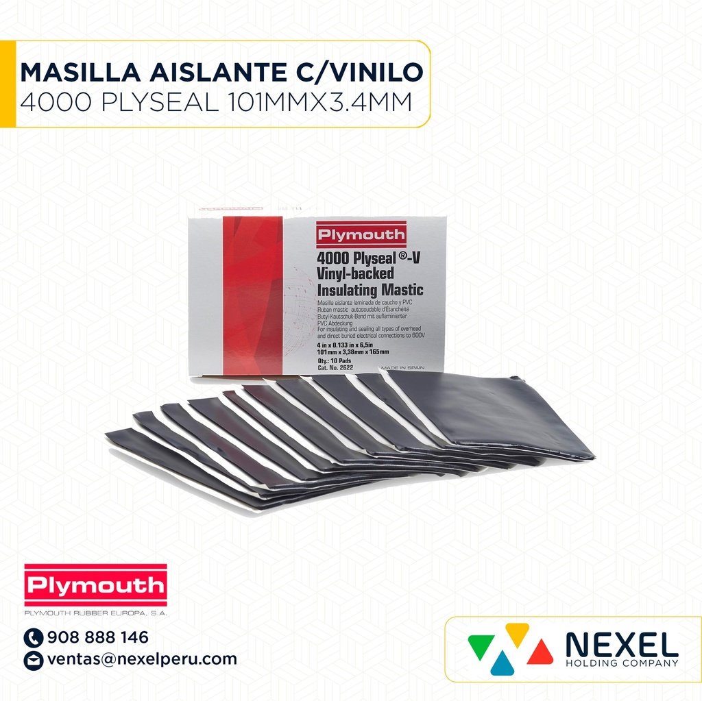MASILLA AISLANTE REFORZADA CON VINILO 4000 PLYSEAL 101MMX3.4MMX3M N° 2620 PLYMOUTH
