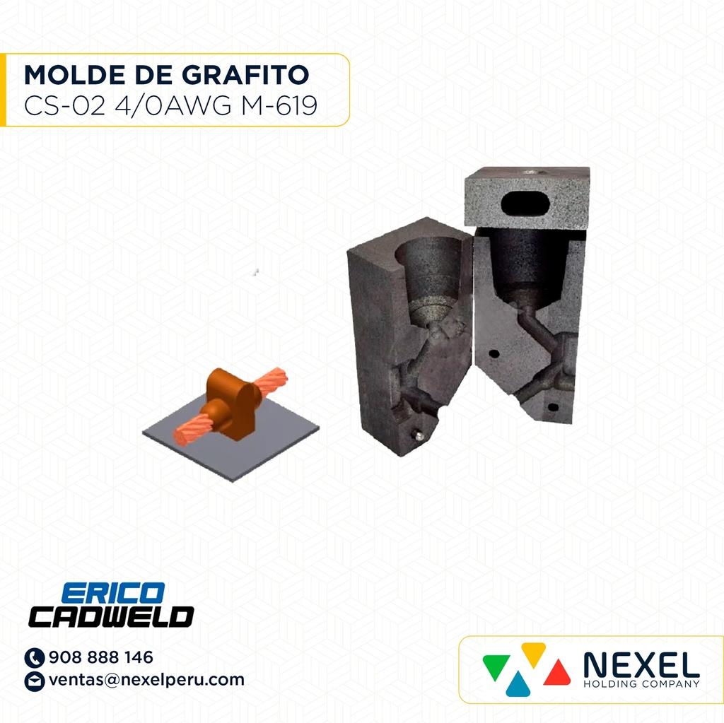 MOLDE CABLE A SUP. METALICA (CS-02) (4/0AWG-HORIZONTAL) T/ M-619 C/ HCC-2Q #150 CADWELD