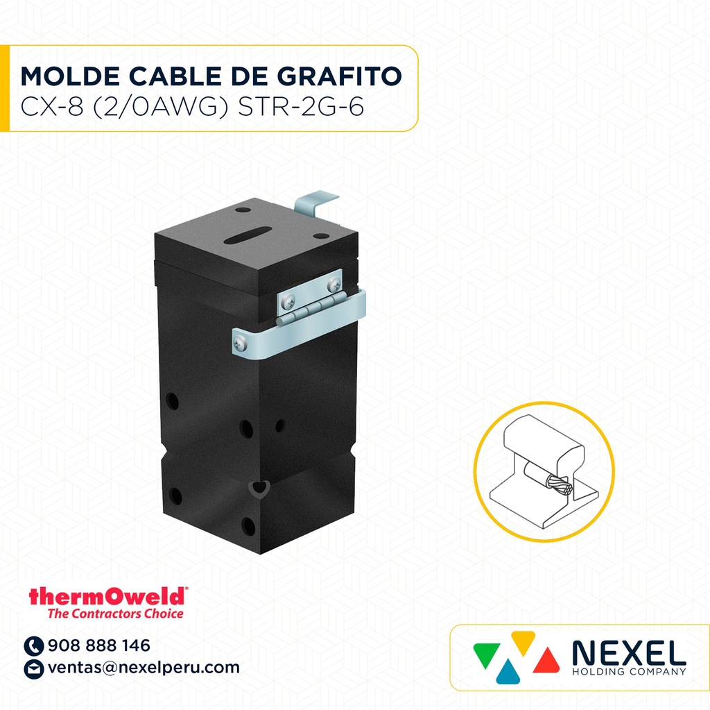 OUT- MOLDE DERIVACION HORIZONTAL A PARED DE RIEL (CX-8) (2/0AWG) T/M-5398-L C/STR-2G-6 #90 THERMOWELD -B