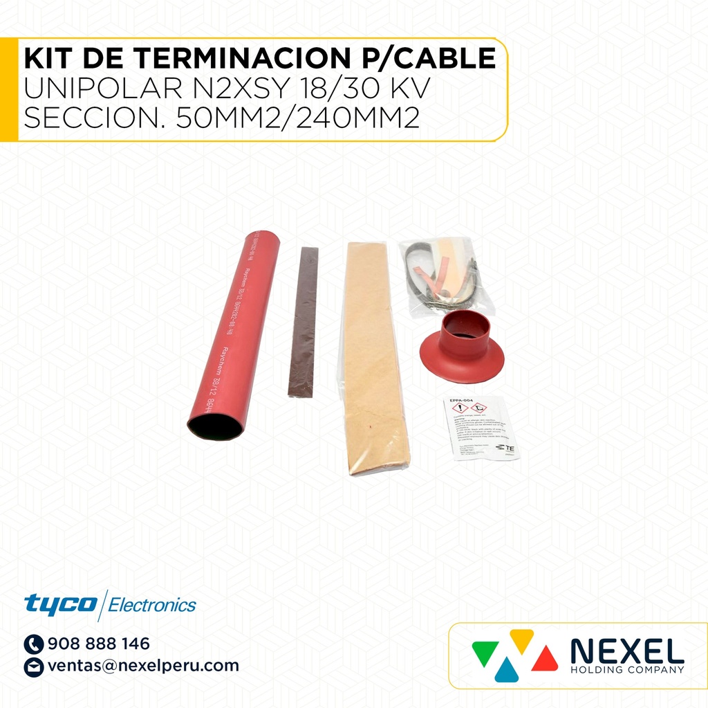 OUT - KIT DE TERMINACION. U/INTERIOR P/CABLE SECO UNIPOLAR N2XSY 18/30 KV SECCION. 50MM2/240MM2 HVT-252-GP TYCO ELECTRONICS