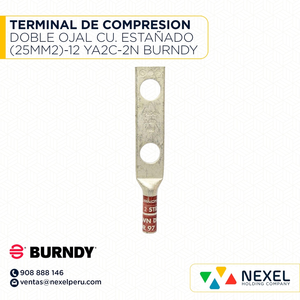 TERMINAL DE COMPRESION DOBLE OJAL CU. ESTAÑADO (25MM2)-12 YA2C-2N BURNDY