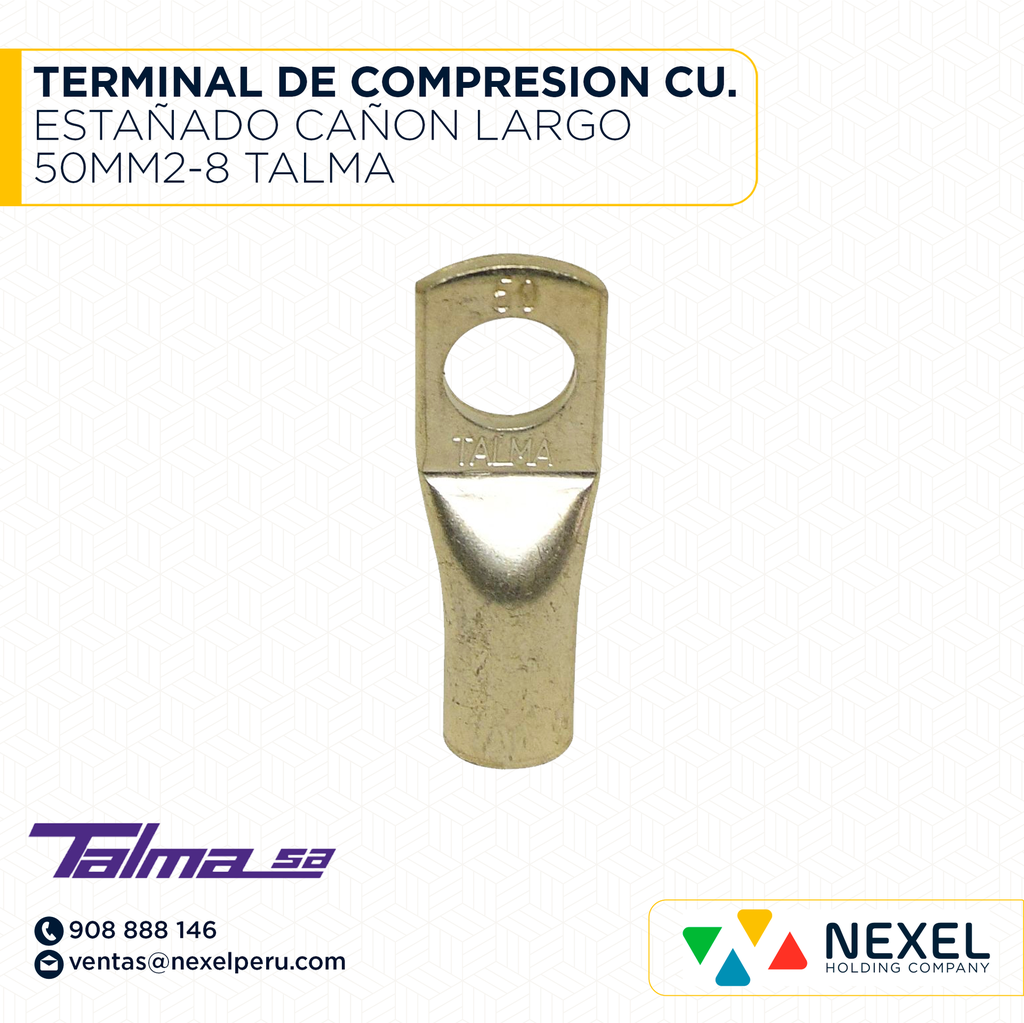 TERMINAL DE COMPRESION CU. ESTAÑADO CAÑON LARGO 50MM2-8 TALMA