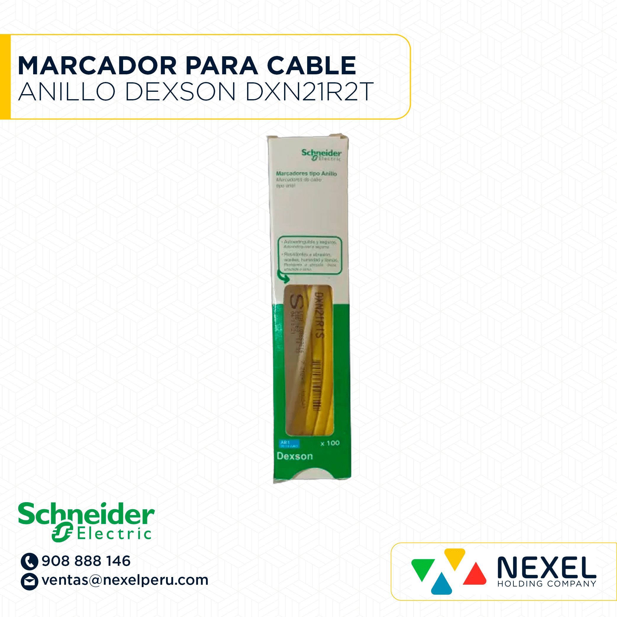 MARCADOR PARA CABLE TIPO ANILLO AMARRILO DEXSON - AR2 T (12-6 AWG/UTP) 100UND DXN21R2T SCHNEIDER