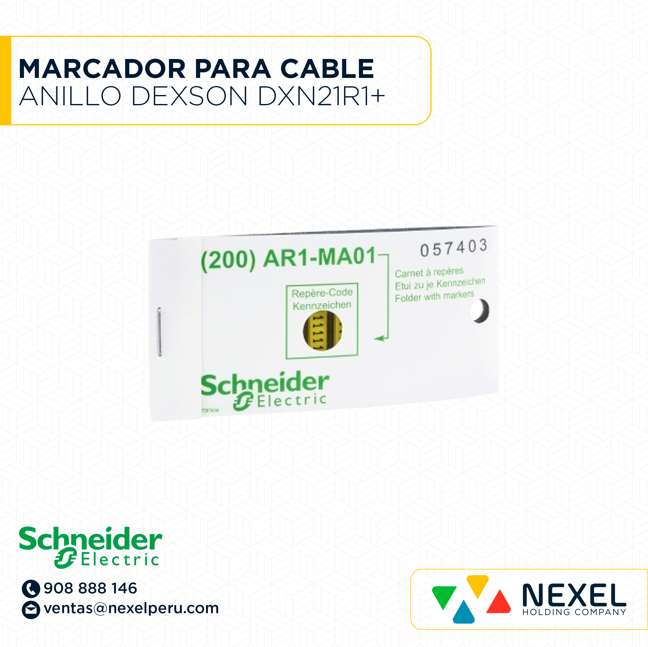 MARCADOR PARA CABLE TIPO ANILLO AMARRILO DEXSON - AR1 + (20-10 AWG/F OPTICA) 100UND DXN21R1+ SCHNEIDER