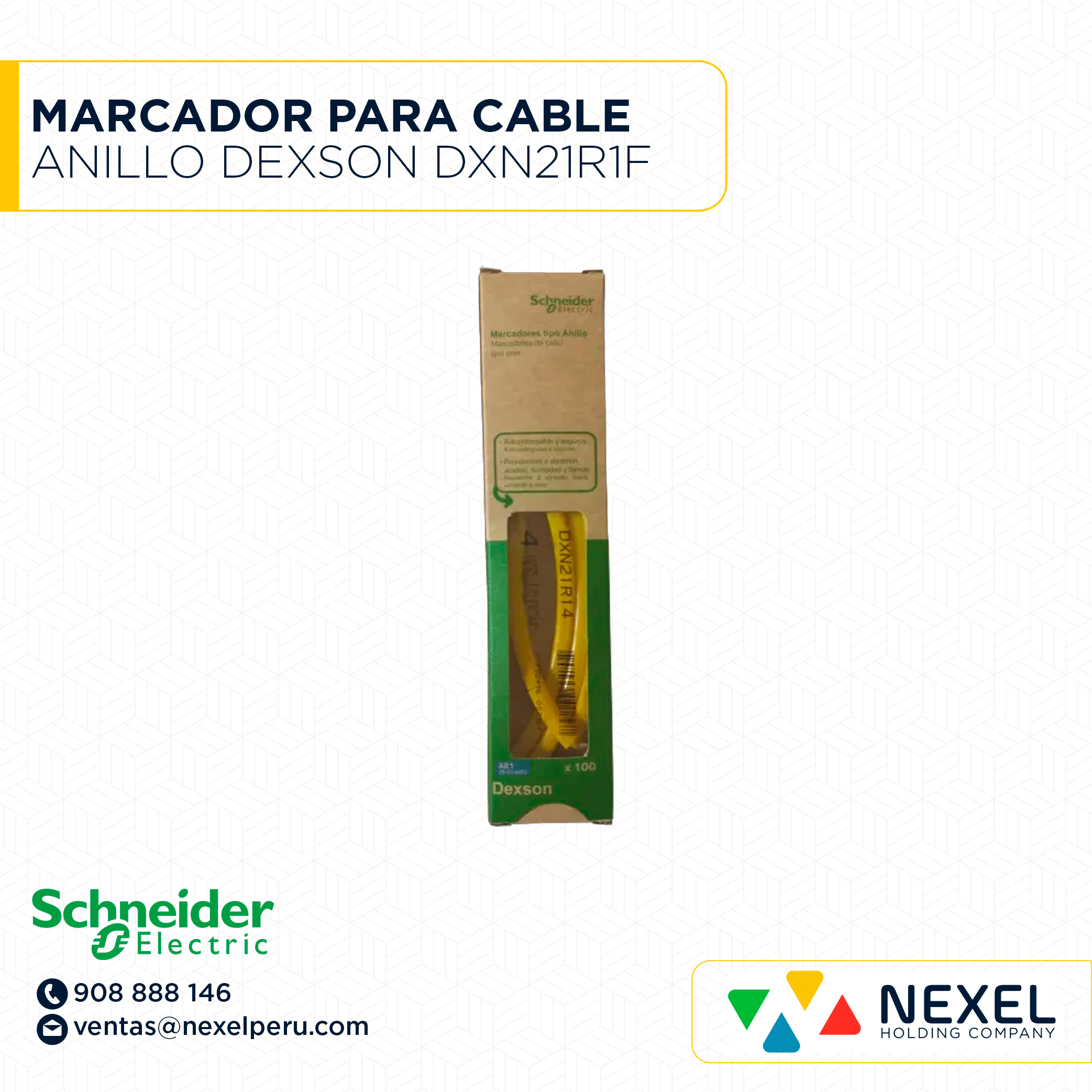 OUT- MARCADOR PARA CABLE TIPO ANILLO AMARRILO DEXSON - AR1 F (20-10 AWG/F OPTICA) 100UND DXN21R1F SCHNEIDER