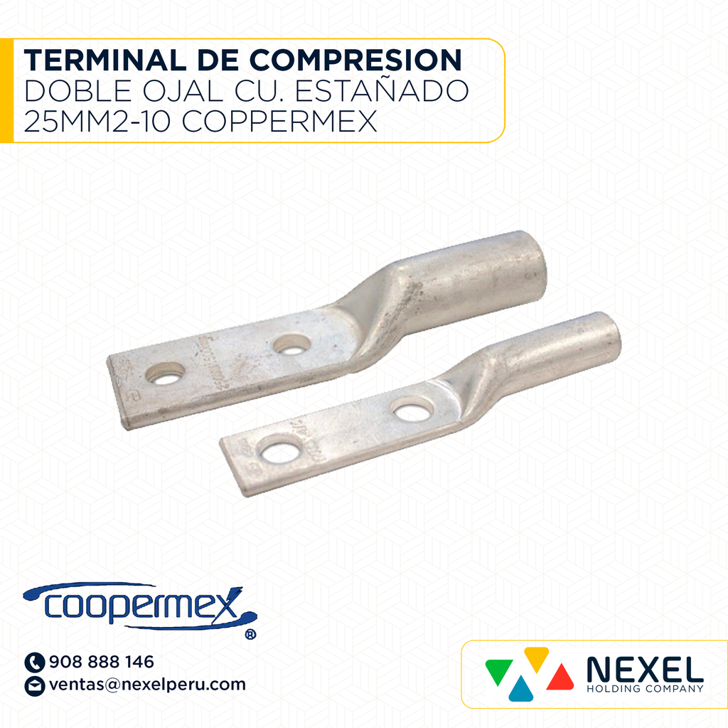 TERMINAL DE COMPRESION DOBLE OJAL CU. ESTAÑADO 25MM2-10 COPPERMEX