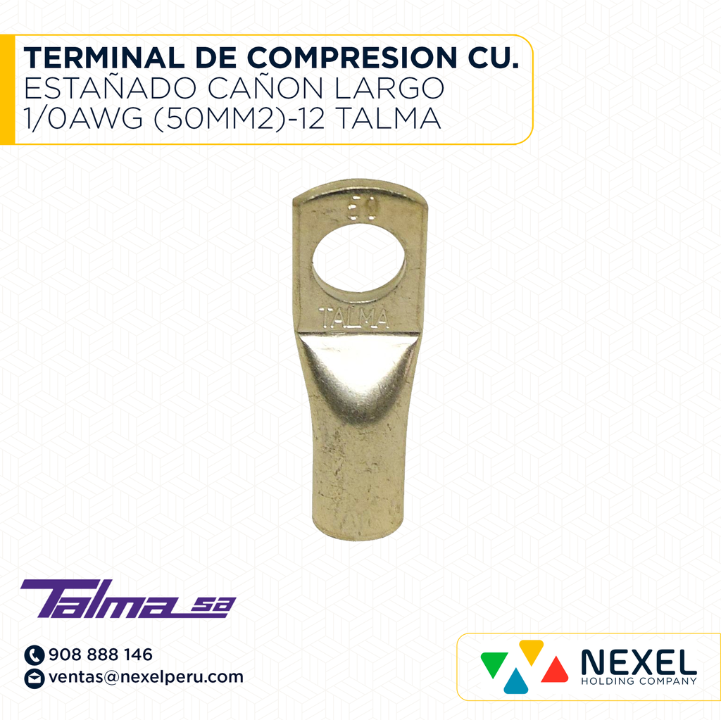 TERMINAL DE COMPRESION CU. ESTAÑADO CAÑON LARGO 1/0AWG (50MM2)-12 TALMA