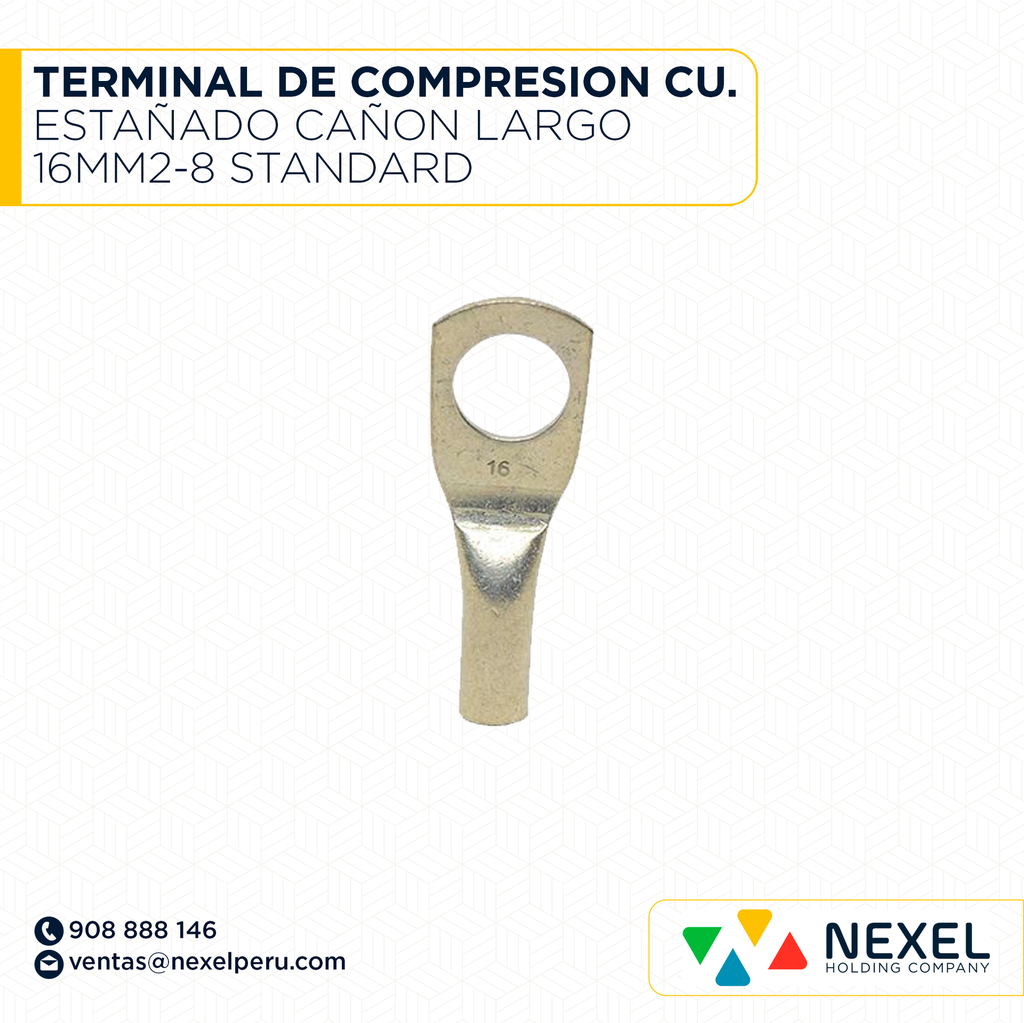 TERMINAL DE COMPRESION CU. ESTAÑADO CAÑON LARGO 16MM2-8 STANDARD
