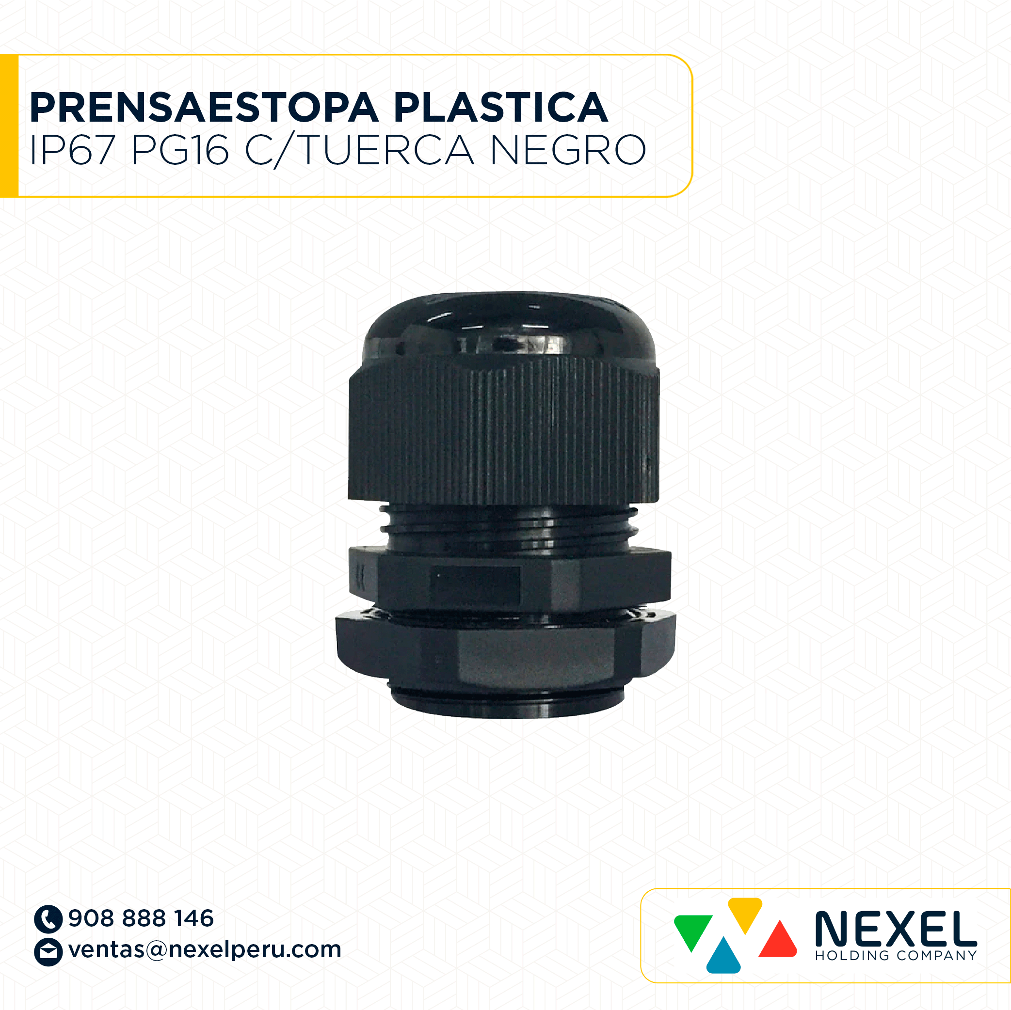 OUT- PRENSAESTOPA PLASTICA IP67 PG16 C/TUERCA NEGRO STANDARD