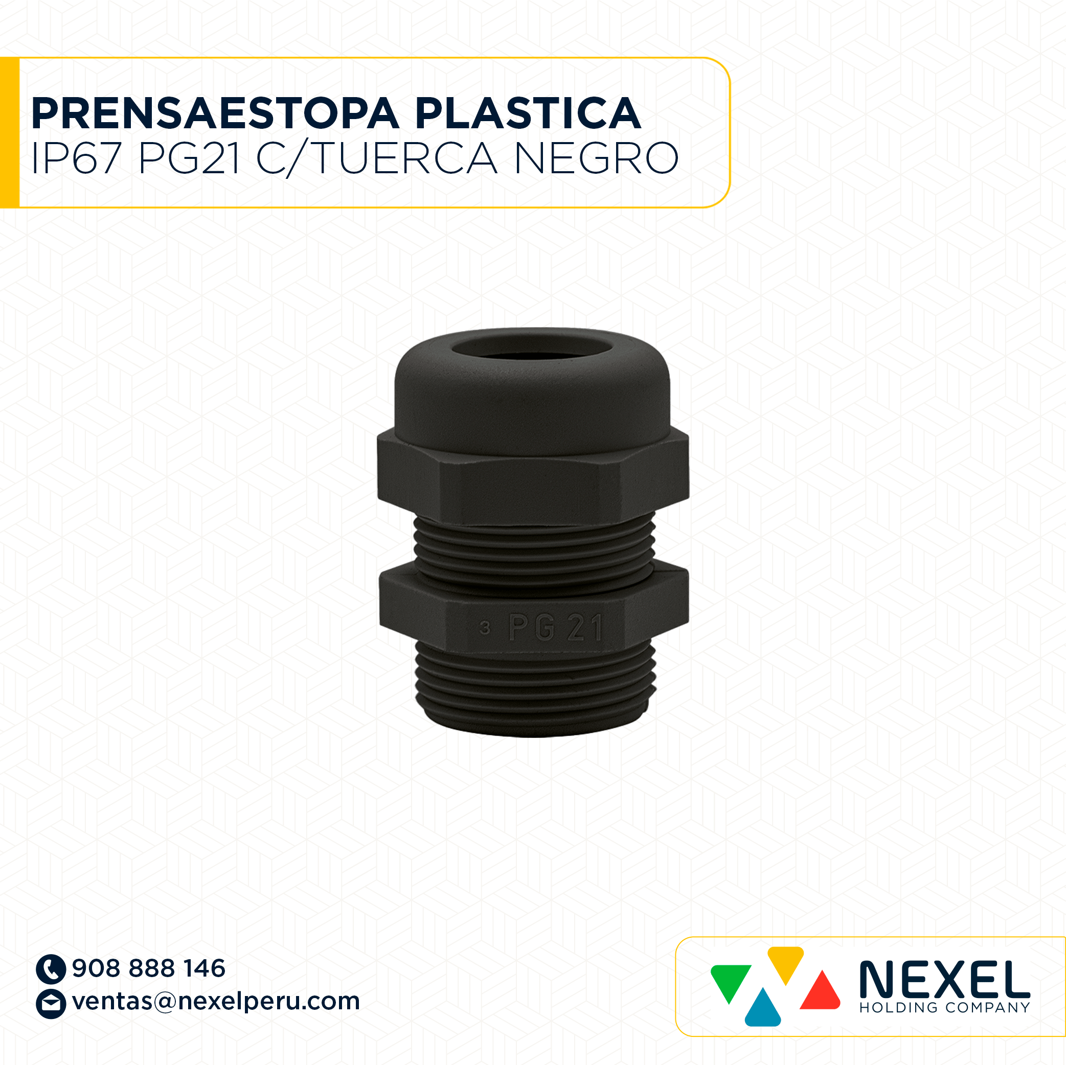 OUT- PRENSAESTOPA PLASTICA IP67 PG21 C/TUERCA NEGRO STANDARD