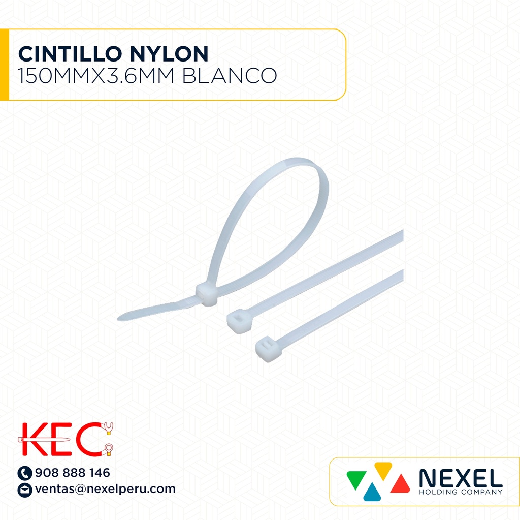 CINTILLO NYLON 150MMX3.6MM BLANCO KEC