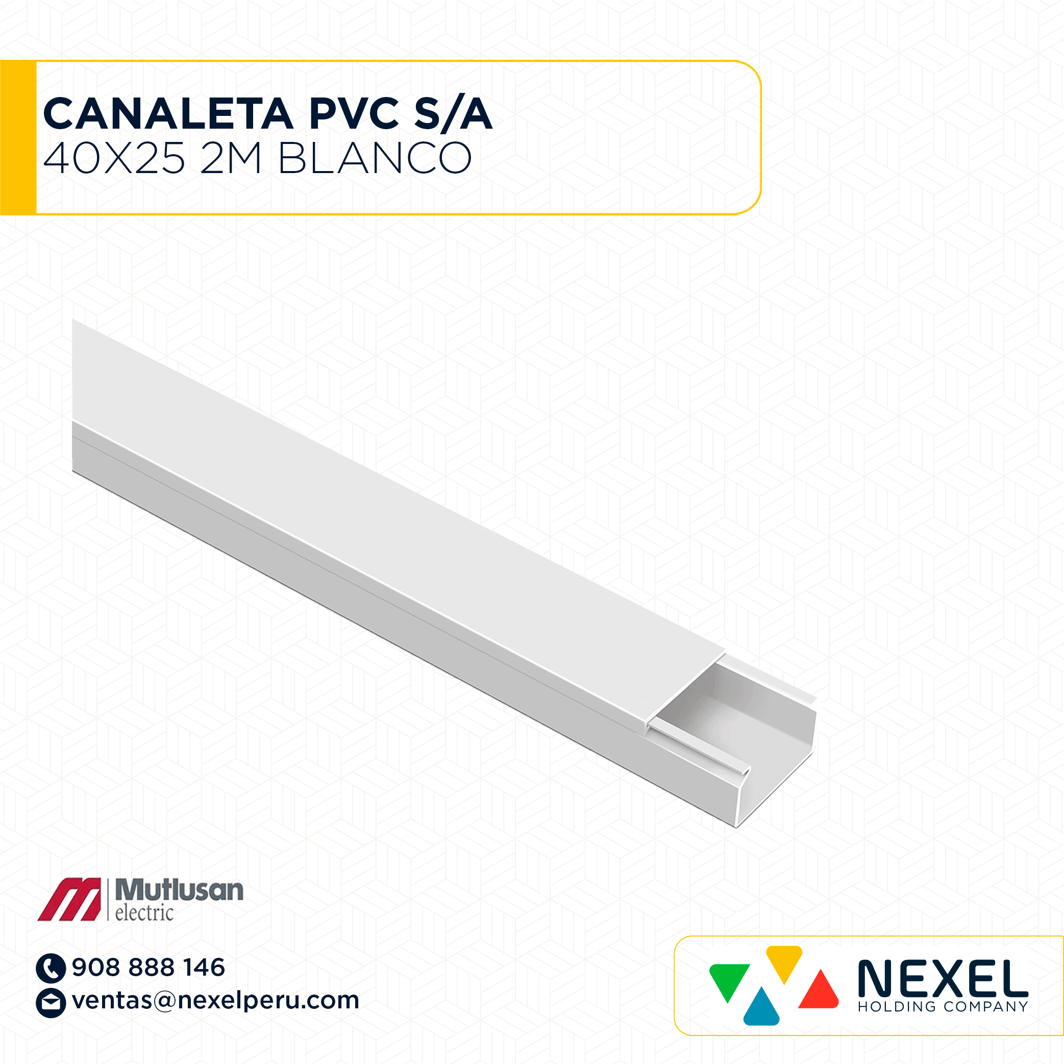 OUT- CANALETA PVC 40X25 2M BLANCO / SIN ADHESIVO MUTLUSAN