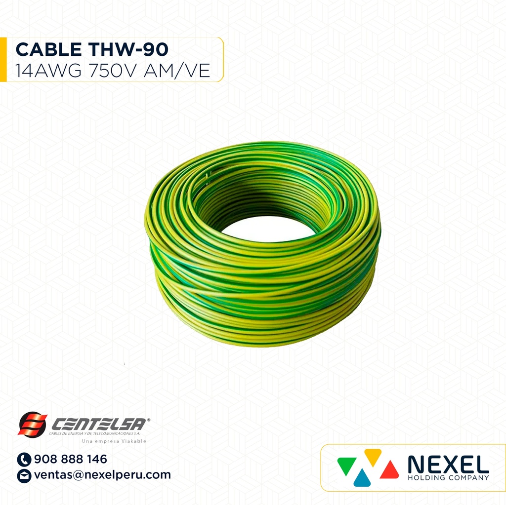 CABLE THW-90 14AWG 750V AM/VER CENTELSA