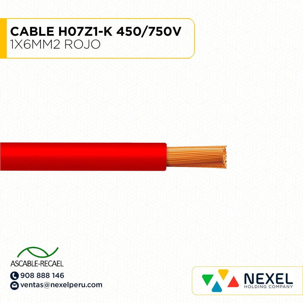 CABLE H07Z1-K 450/750V 1X6MM2 ROJO (RLL X100MTS) ASCABLE