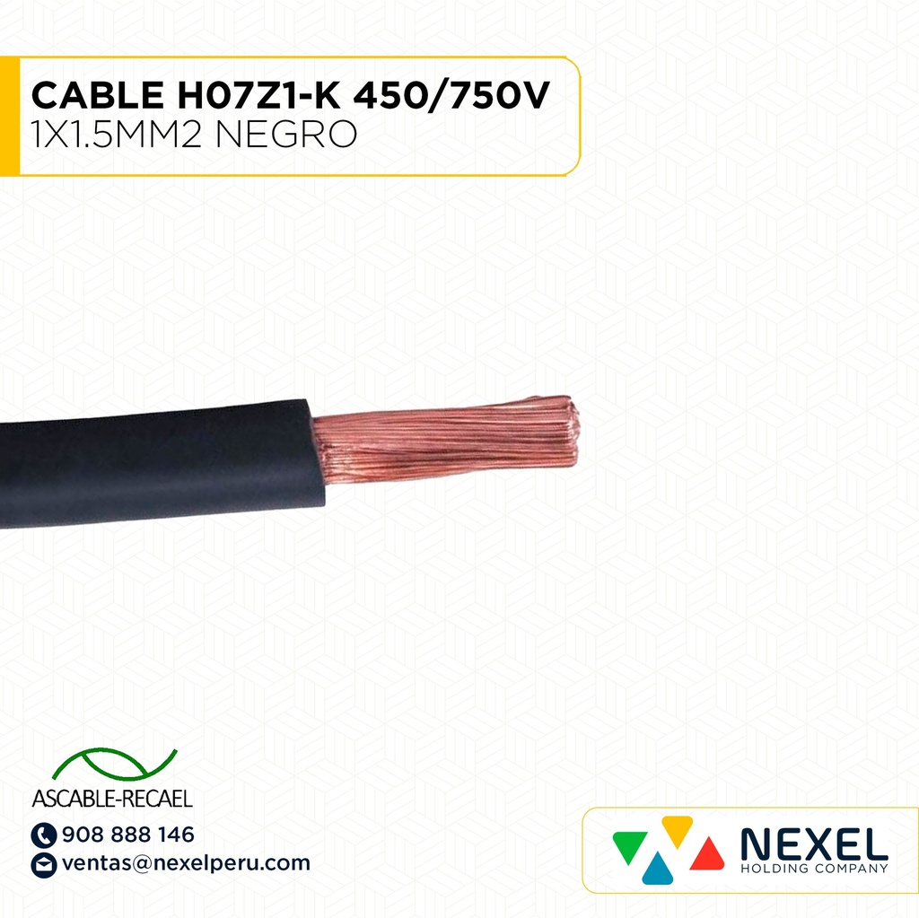 CABLE H07Z1-K 450/750V 1X1.5MM2 NEGRO (RLL X100MTS) ASCABLE