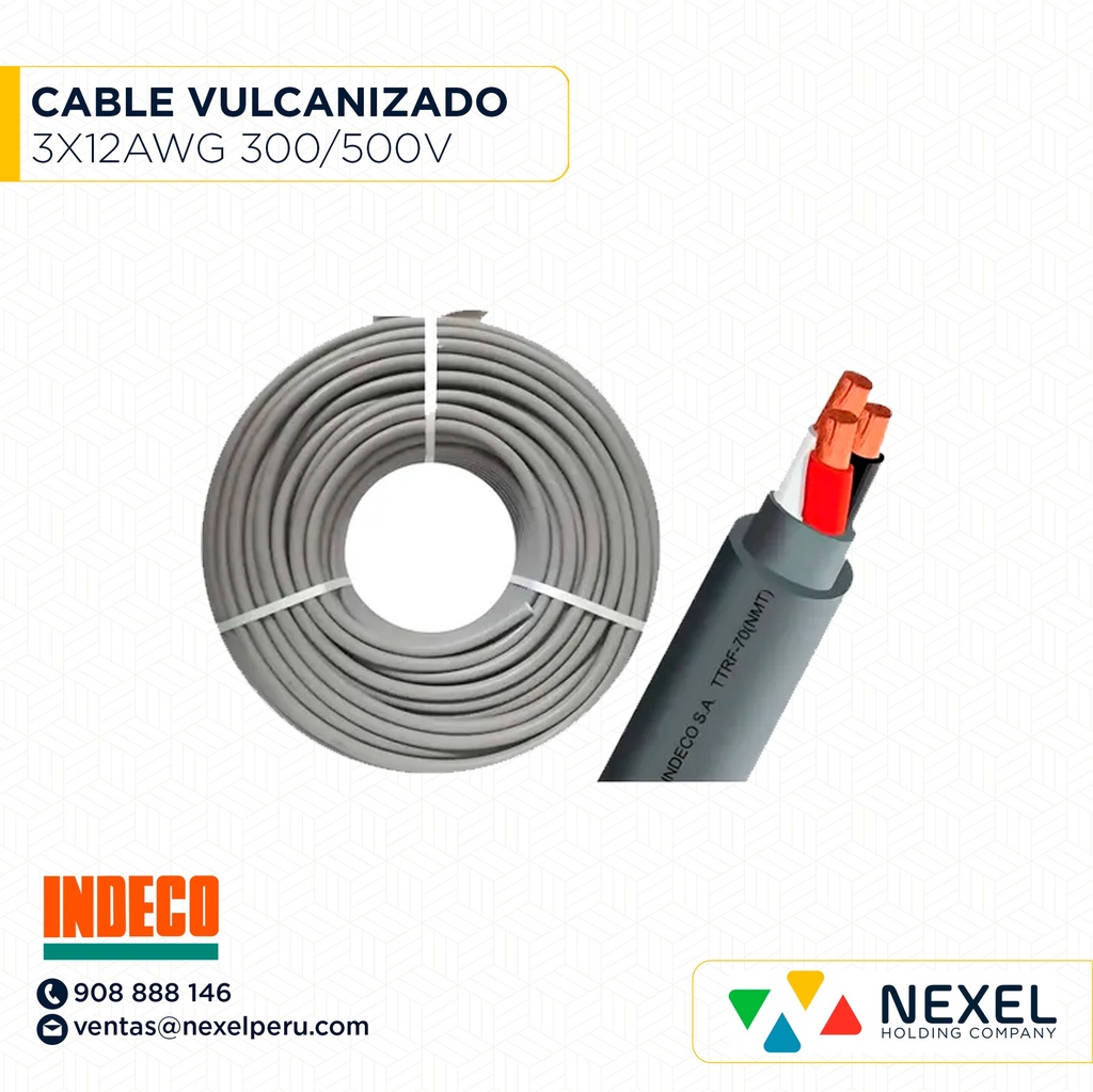 CABLE VULCANIZADO TTRF NMT 3X12AWG 300/500V GRIS*** INDECO