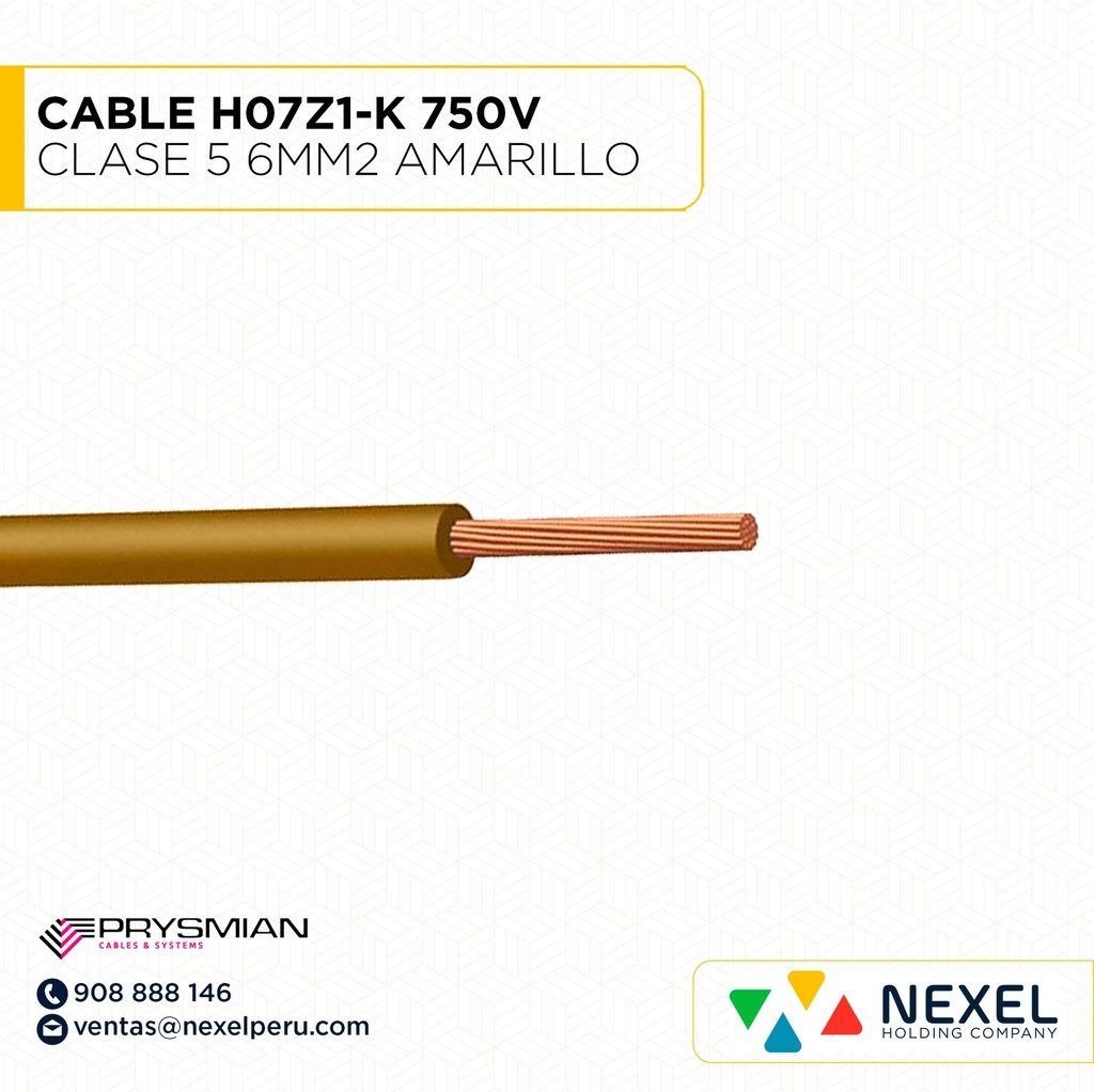 OUT- CABLE H07Z1-K 750V CLASE 5 6MM2 AMARILLO PRYSMIAN AFUMEX