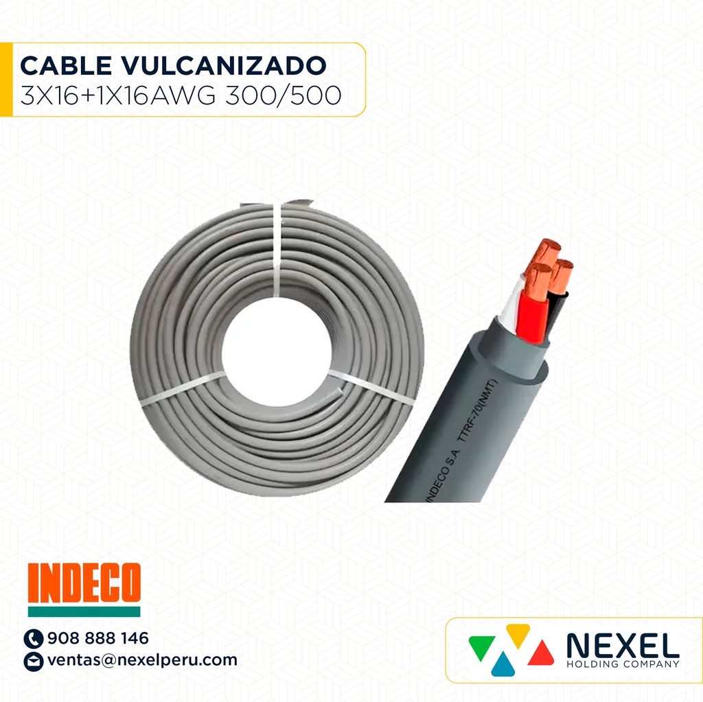 CABLE VULCANIZADO TTRF NLT 3X16+1X16AWG 300/500V GRIS INDECO