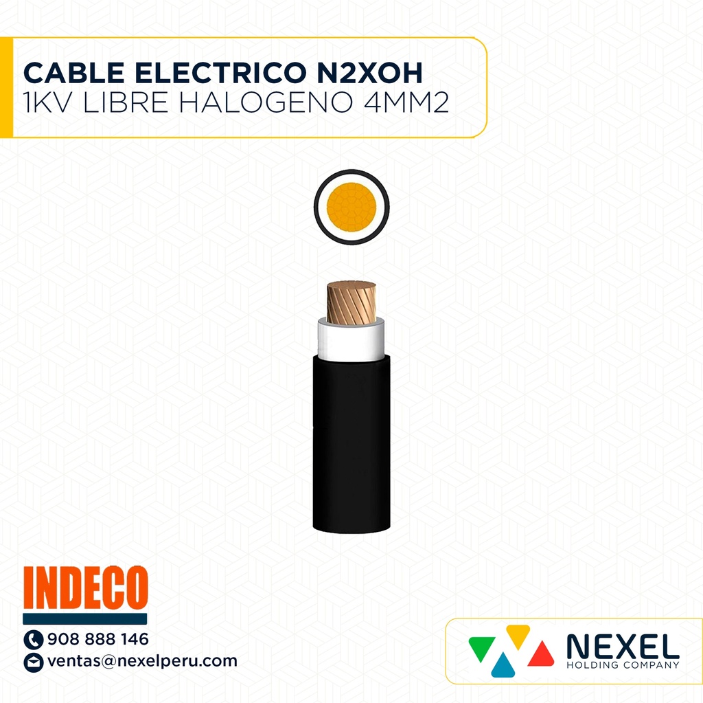 CABLE ELECTRICO N2XOH 1KV LIBRE HALOGENO 4MM2 NEGRO INDECO