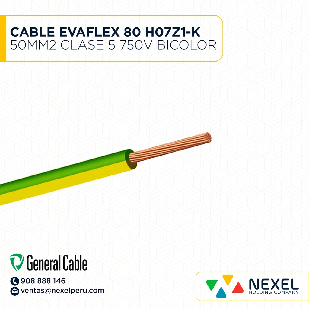 OUT- CABLE EVAFLEX 80 H07Z1-K 50MM2 CLASE 5 750V BICOLOR GENERAL CABLE