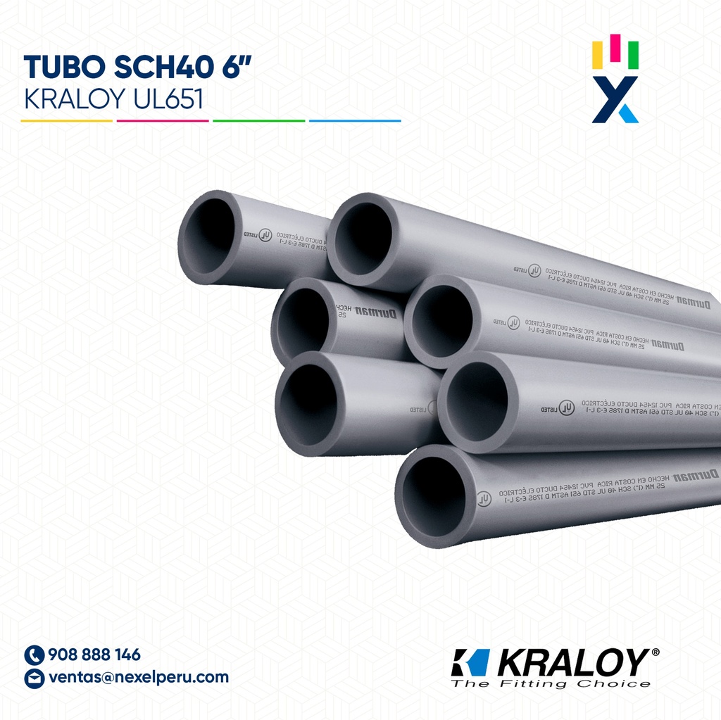 TUBO CONDUIT PVC SCH40 6" (150MM) X 3.05M CC UL651 KRALOY 