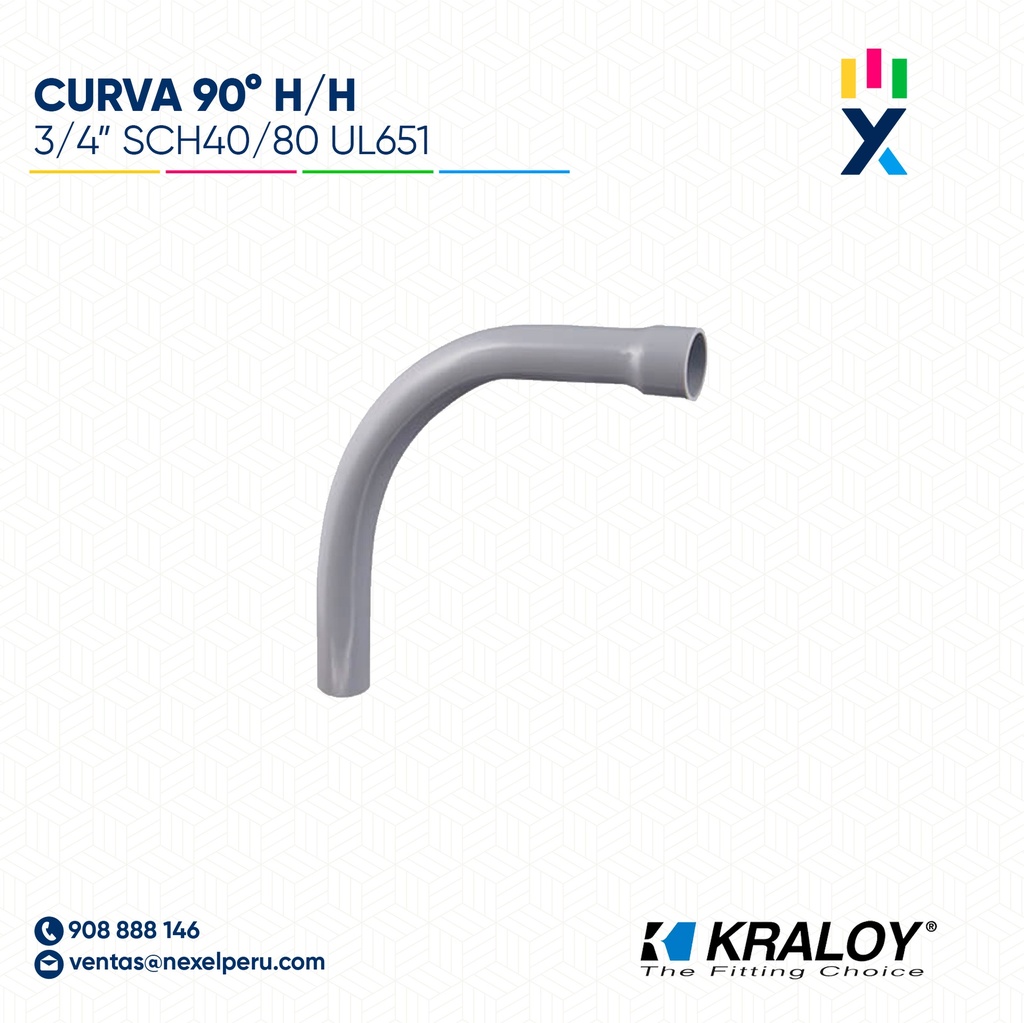 CURVA PVC SCH40 90° HEMBRA/HEMBRA (3/4") (18MM) 90° UL651 KRALOY 