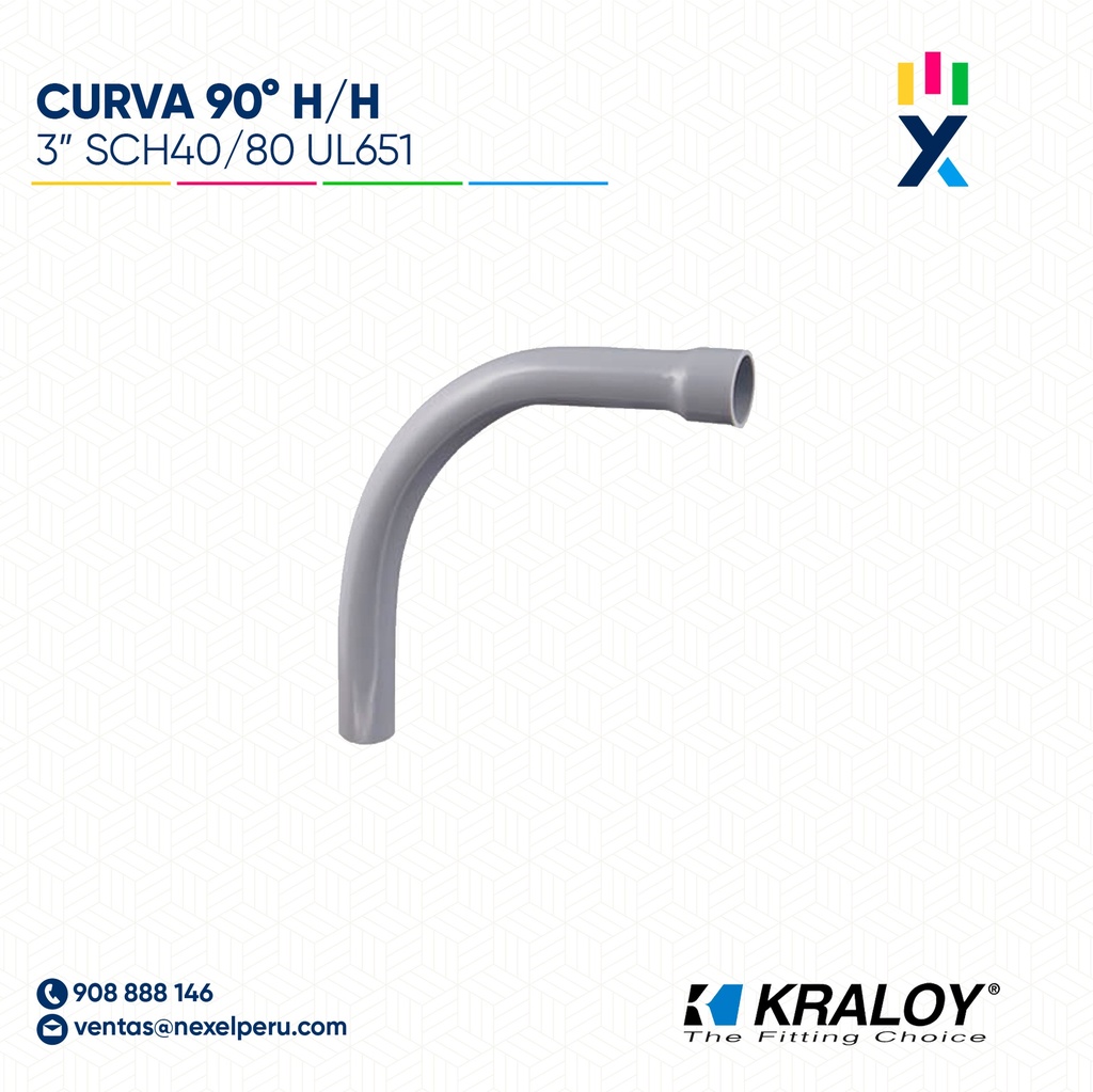 CURVA PVC SCH40 90° HEMBRA/HEMBRA 3" (75MM) UL651 KRALOY 