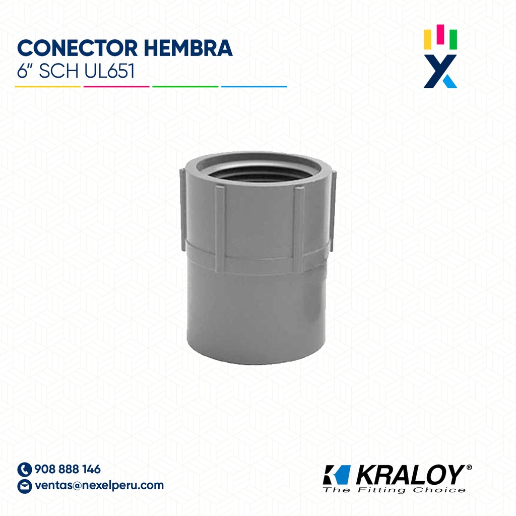 CONECTOR PVC HEMBRA SCH40/80 6" (150MM) UL651 KRALOY