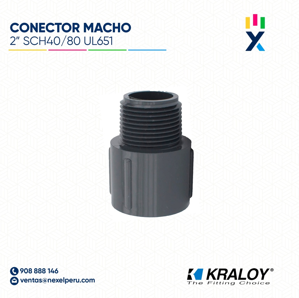 CONECTOR PVC MACHO SCH40/80 2" (50MM) UL651 KRALOY