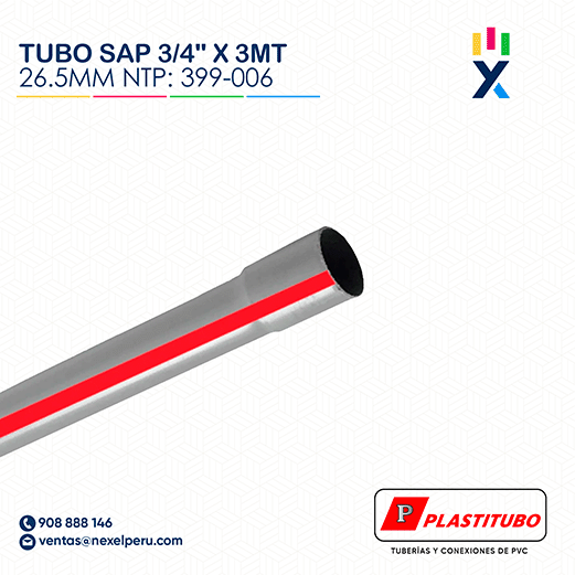 TUBO SAP 3/4" X 3MT 26.5MM NTP: 399-006 PLASTITUBO 
