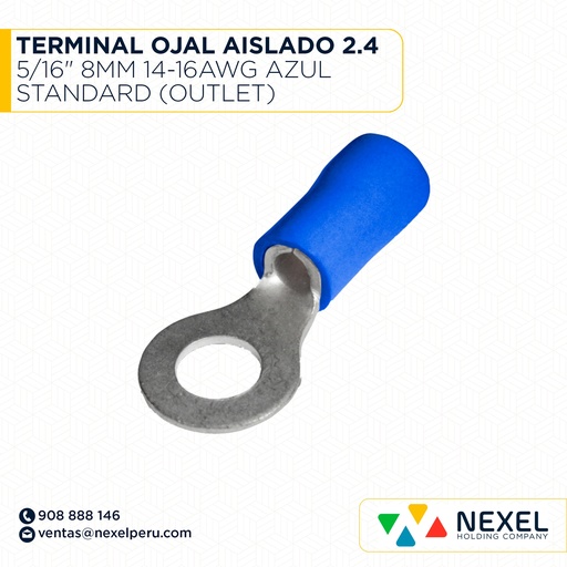[F132097] TERMINAL OJAL AISLADO 2.4 5/16" 8MM 14-16AWG AZUL STANDARD (OUTLET)