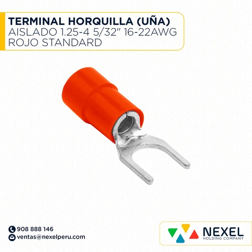 [F132068] TERMINAL HORQUILLA (UÑA) AISLADO 1.25-4 5/32" 16-22AWG ROJO STANDARD