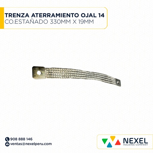 [E543549] TRENZA DE ATERRAMIENTO COBRE ESTAÑADO FLEXIBLE LONGITUD 330MMX19MM" OJAL 14 *M* STANDARD