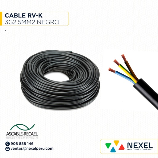 [A243546] CABLE RV-K 0,6/1KV 3G2,5MM2 NEGRO ASCABLE