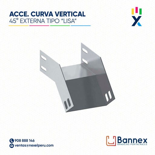 [C145418] CURVA VERTICAL EXTERNA 45° GALV. TIPO "LISA" 200x100MM 1.2MM C/TAPA INC. UNION BANNEX