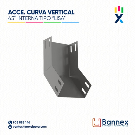 [C145504] CURVA VERTICAL INTERNA 45° GALV. TIPO "LISA" 350x100MM 1.5MM S/TAPA INC. UNION BANNEX