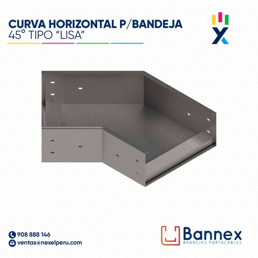 [C146238] CURVA HORIZONTAL 45° GALV. TIPO "LISA" 450x60MM 1.2MM C/TAPA INC. UNION BANNEX