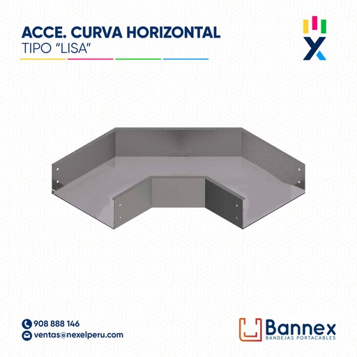 [C146407] CURVA HORIZONTAL 90° GALV. TIPO "LISA" 250x100MM 1.2MM C/TAPA INC. UNION BANNEX
