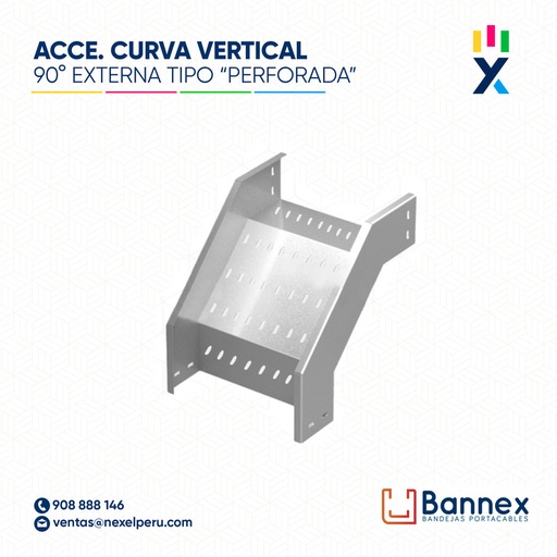 [C148895] CURVA VERTICAL EXTERNA 90° GALV. TIPO "PERFORADA" 250x60MM 2MM C/TAPA INC. UNION BANNEX