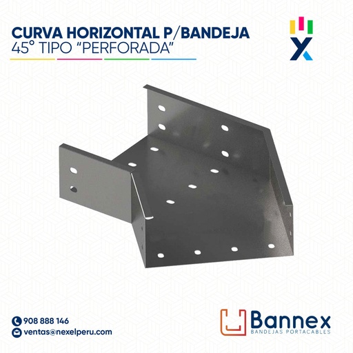 [C149184] CURVA HORIZONTAL 45° GALV. TIPO "PERFORADA" 150x100MM 1MM S/TAPA INC. UNION BANNEX