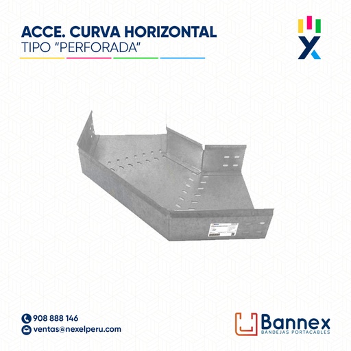 [C149405] CURVA HORIZONTAL 90° GALV. TIPO "PERFORADA" 500x60MM 1.2MM S/TAPA INC. UNION BANNEX