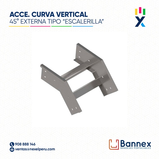 [C151447] CURVA VERTICAL EXTERNA 45° GALV. TIPO "ESCALERILLA" 400x100MM 1.5MM C/TAPA INC. UNION BANNEX